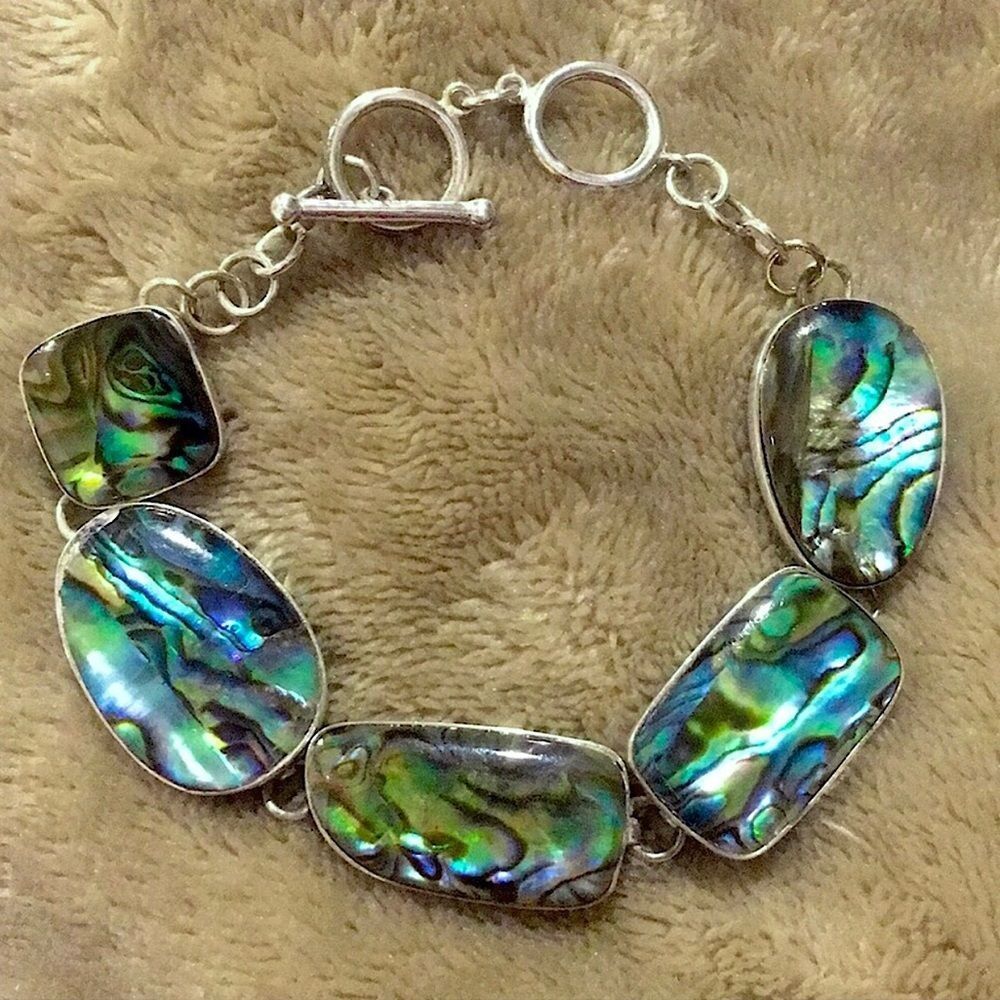 LUC Genuine Abalone Sterling Silver Toggle Bracelet